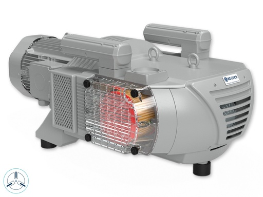 [VTLF 2.500/0-79 | G051430 | BECKER] BOMBA DE VACÍO BECKER MOD. VTLF 2.500. EQUIPO DE VACÍO DE TRABAJO EN SECO SIN ACEITE. PROVISTO DE MOTOR ELÉCTRICO TRIFÁSICO DE 24.1 HP (18 kW), 208/230/460 volt + - 10 %, 60 HZ, 1175 RPM. VALVULA REGULADORA DE VACÍO, SILENCIOSO, FILTRO DE AIRE EN LA SUCCIÓN, ACOPLAMIENTO ELÁSTICO INCORPORADO. CAUDAL SIN CONTRAPRESIÓN 495 M3/H, VACÍO M´X.: 250 MBAR (ABS), TIPO DE AISLAMIENTO "F", CLASE DE PROTECCIÓN IP-55, PINTURA RAL 9007 ALUMINIO GRIS. | Becker Model VTLF 2.500/0-79 Rotary Vane Vacuum Pump and Motor. Capacity: 336 SCFM open flow. Maximum vacuum: 22.1" Hg. Description: Oil-less rotary vane vacuum pump with carbon vanes, built-in suction filter with clear  cover, integrated check valve, vacuum regulating valve, blow-off valve/silencer, 4" BSP x 4" NPT  nipple, and coupled to a 24.1 HP (18 kW), 208/230/460 volt, 3 phase, 60 Hz., TEFC motor. Part Number: G051430
